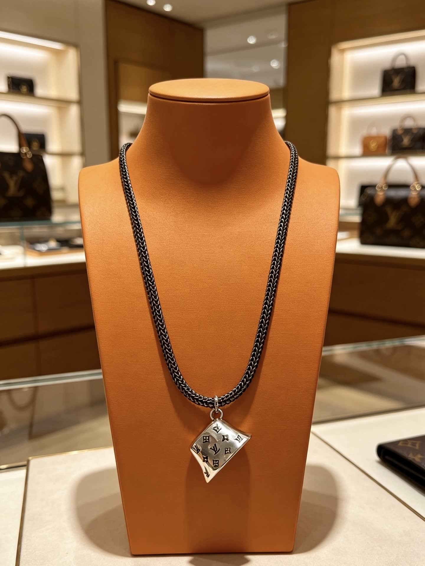 Louis Vuitton Silver Chain Necklace with Bell Pendant